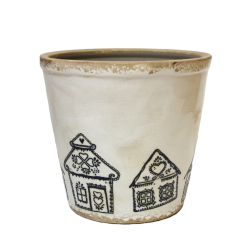 Osłonka ceramiczna szkliwiona Domki 20cm